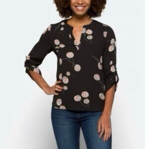 Daniel Rainn Size Black Floral Kode Split Neck Blouse Size XXL